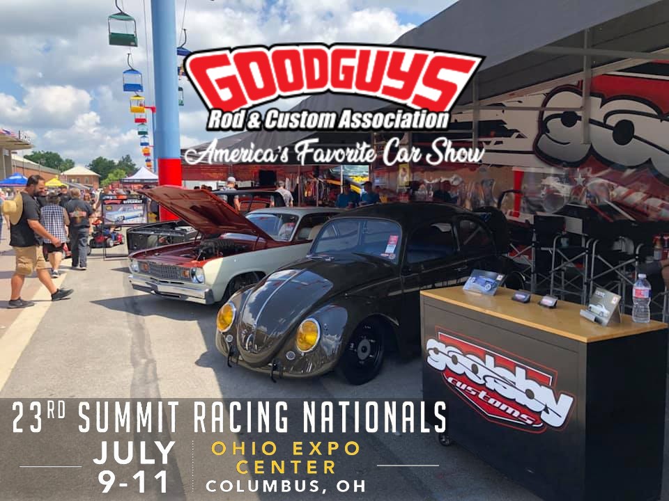 Custom 1963 VW Bug and 1974 Plymouth Hellcat Duster built by Goolsby Customs at Goodguys Summit Racing Nationals Ohio Expo Center