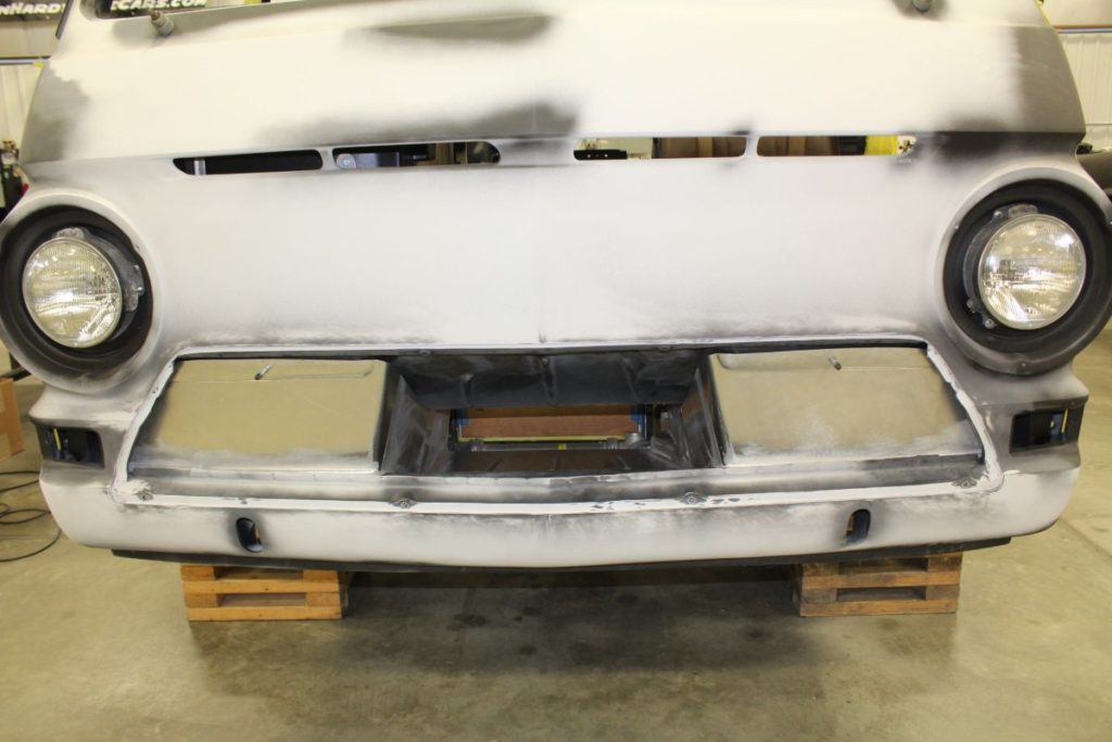 Custom 1969 Dodge A 108 Hemi Van build front air dam sheet metal fabrication